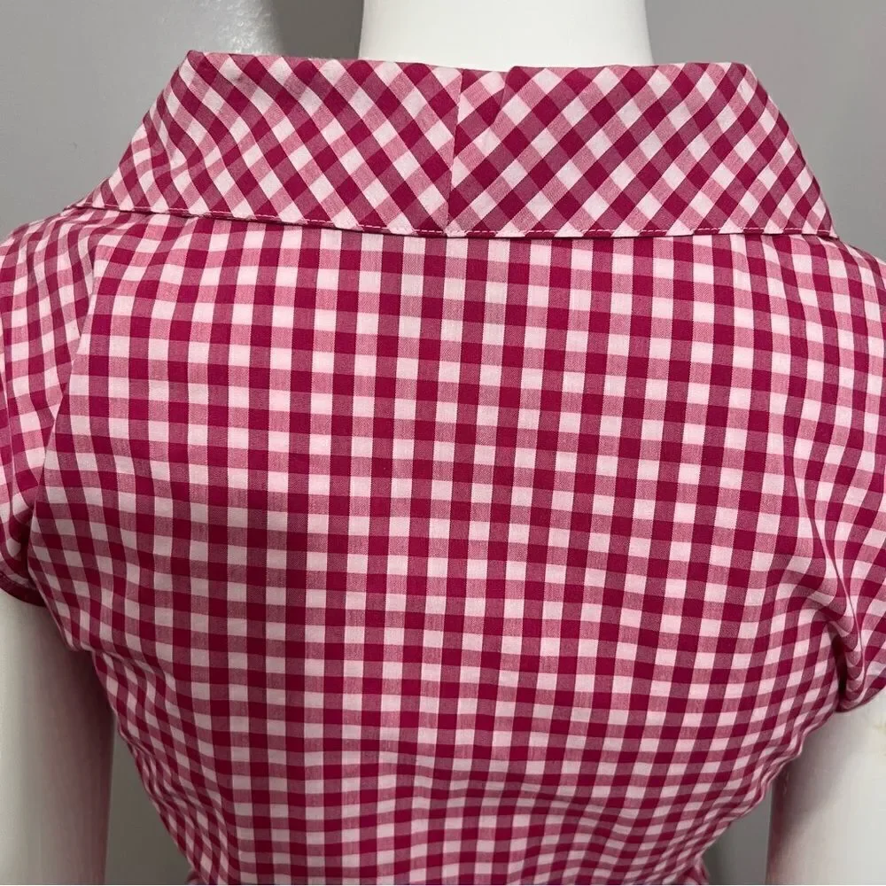 Vintage Y2K Debbie‎ Shuchat pink gingham tie front preppy blouse -- XL